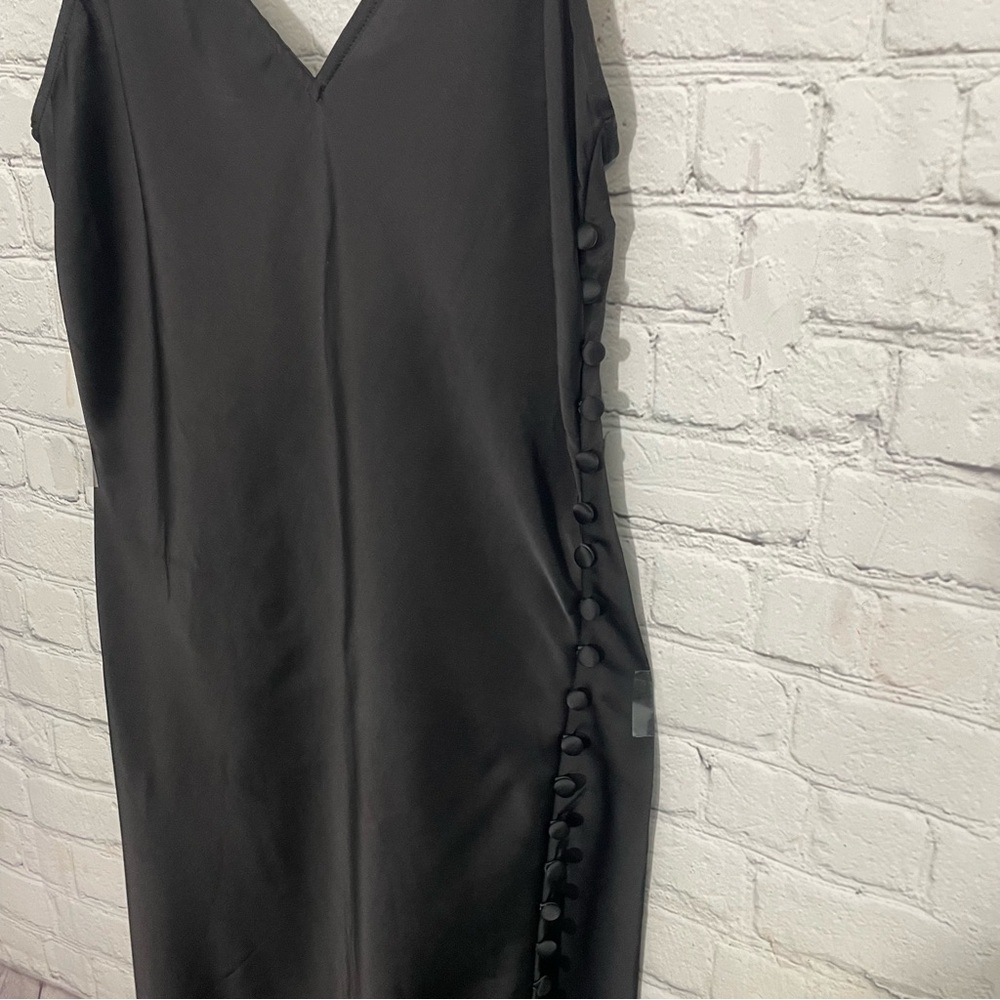 Banana Republic Black Satin Long Fitted Button Down Semi- formal Dress size 4 - Picture 3 of 9
